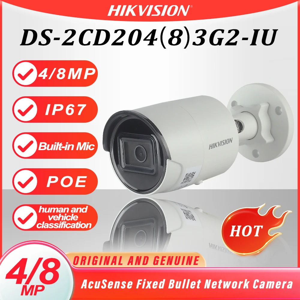 Hikvision IP Camera 4MP 8MP AcuSense Built-in Mic Security Camera for Home Office Face Detection DS-2CD2043G2-IU DS-2CD2083G2-IU