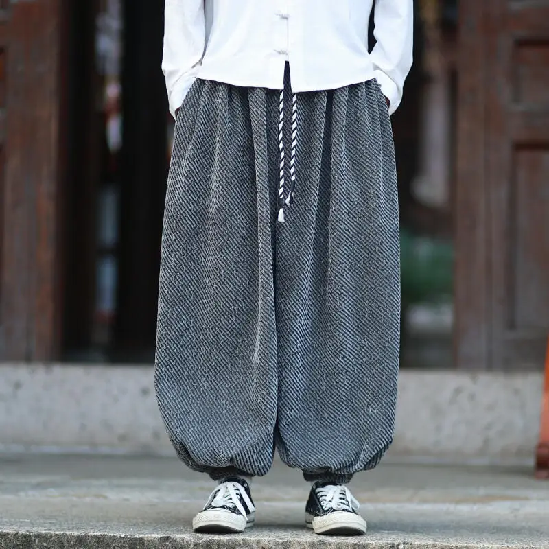 Autumn Men Chenille Thickened Pants Fashion Men Twill Jacquard Straight Pants Loose Streetwear Trousers Male Bell-Bottom Pants