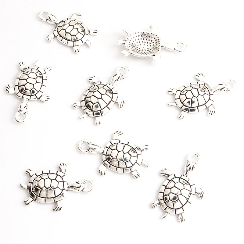 20pcs Retro Turtle Shape Alloy Charms Marine Style Necklace Earrings Cute Animal Pendants for DIY Creative Personality Trinkets