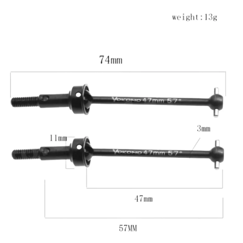 2 pezzi metallo Yokomo YD2/YD-4 Y4-010-A 47mm osso albero di trasmissione universale CVD parti accessori per 1:10 4WD RC Drift Car