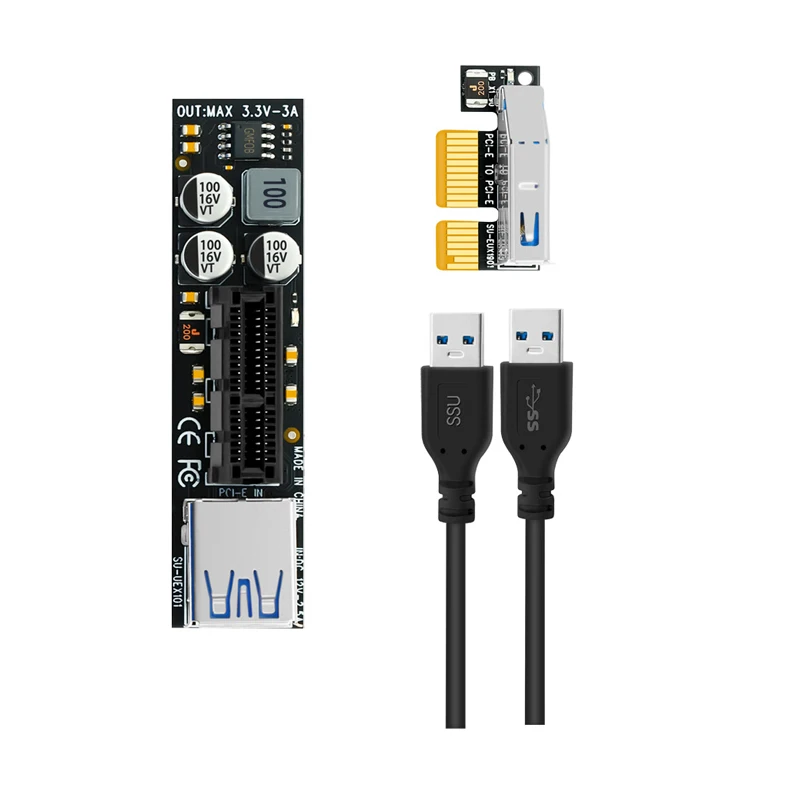 PCI-E Extender PCI E 1X to 1X Riser USB 3.0 Cable SATA Power Working for Motherboard PCI-E x1 Slot Bitcoin Miner Antminer Mining