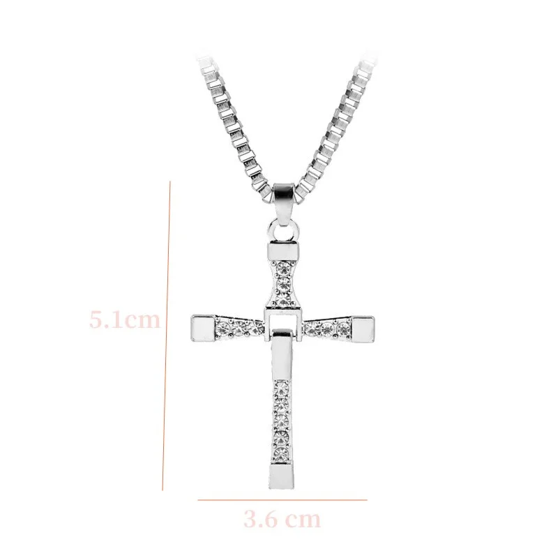 Fast and Furious Necklace Cross Necklaces Rhinestones Men\'s Chain Dominic Toretto Stainless Steel Choker For Men Accesories Gift