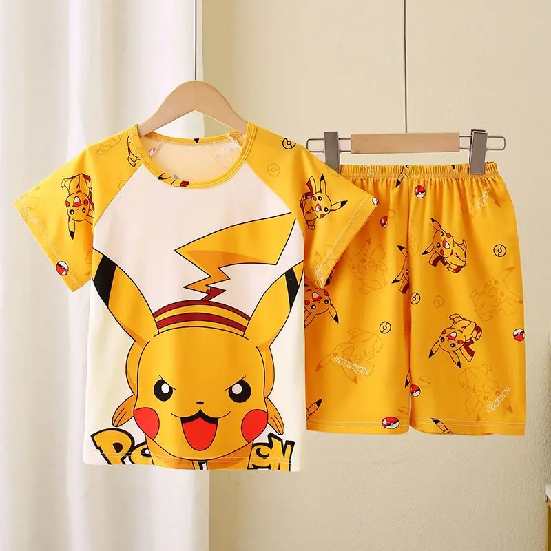 Children Summer Thin Short Sleeve Pajama Sets for Boys and Girls Suitable for Medium and Older Kids Ideal for Homewear