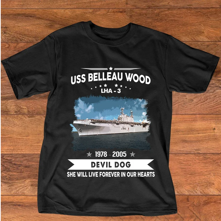 USS Belleau Wood LHA-3 Amphibious Assault Ships T-Shirt 100% Cotton O-Neck Summer Short Sleeve Casual Mens T-shirt Size S-3XL