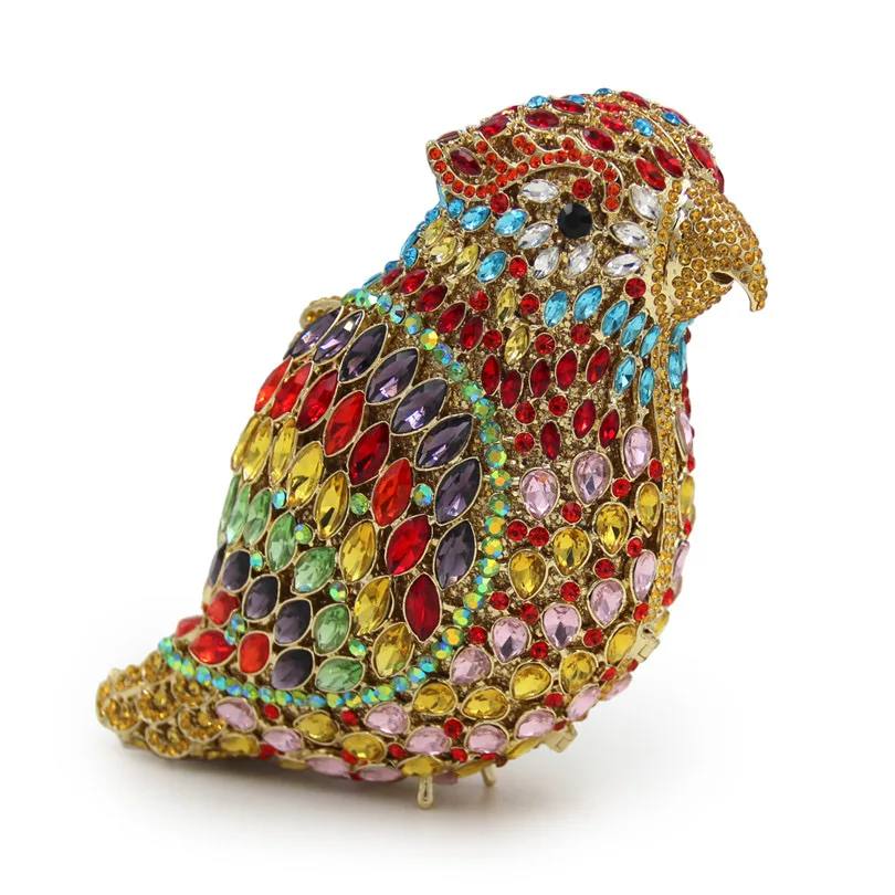 حقيبة يد الببغاء الماسية من ماركيز، حقيبة سهرة بتصميم طيور غريبة مع كريستالات. OEM محفظة طباعة الحيوان المخصصة، منخفضة موك بالجملة f #5