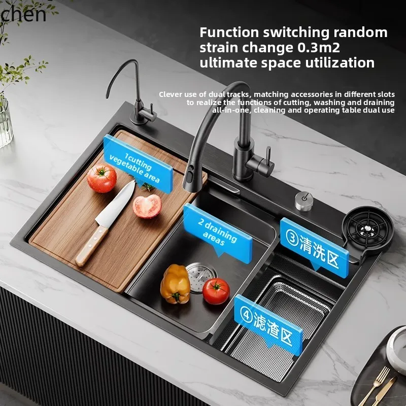 

QZT Sink with Residue Collection 304 Stainless Steel Kitchen Sink Handmade Basin Undermount Thickened