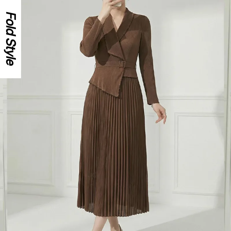 

Элегантное длинное плиссированное платье Miyake класса люкс, коллекция Весна 2026, новинка, стройнящее фигуру