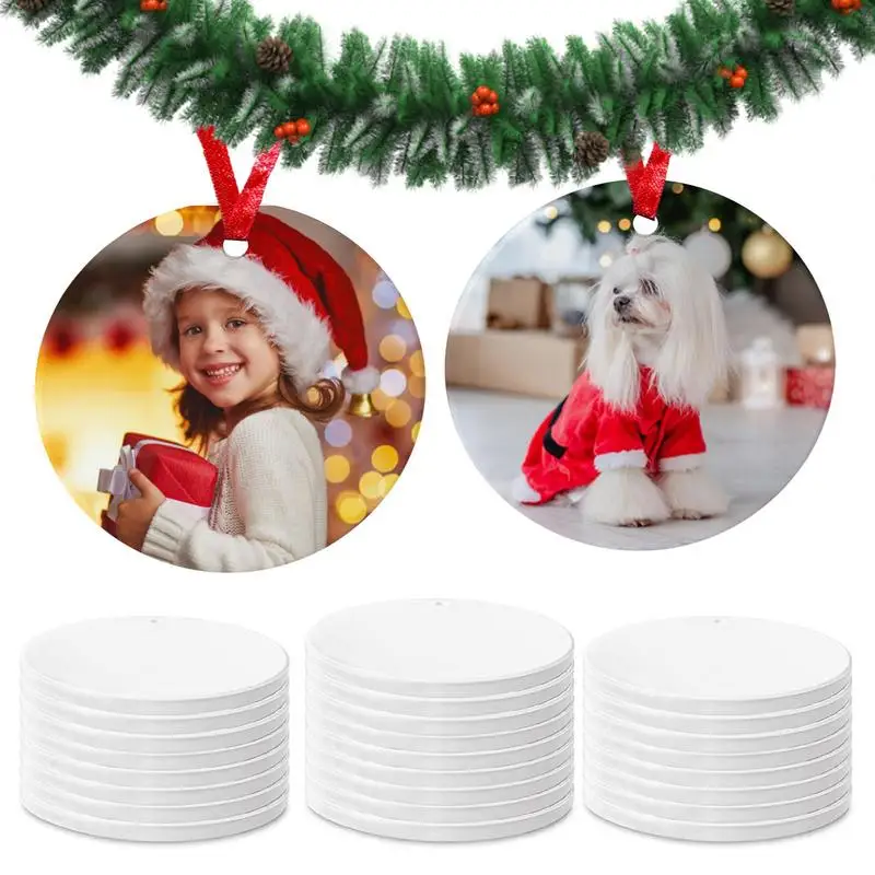 

Sublimation Ceramic Ornaments 25pcs Double Sides Round Blank Pendant Heat Press Printing Pendant Christmas Tree Decorations