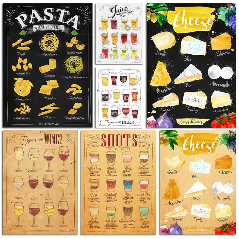 Cheese Nigiri Sushi Pasta Guide Food Poster Print Canvas Painting Kitchen Wall Art For Modern Restaurant Room Home Decoration