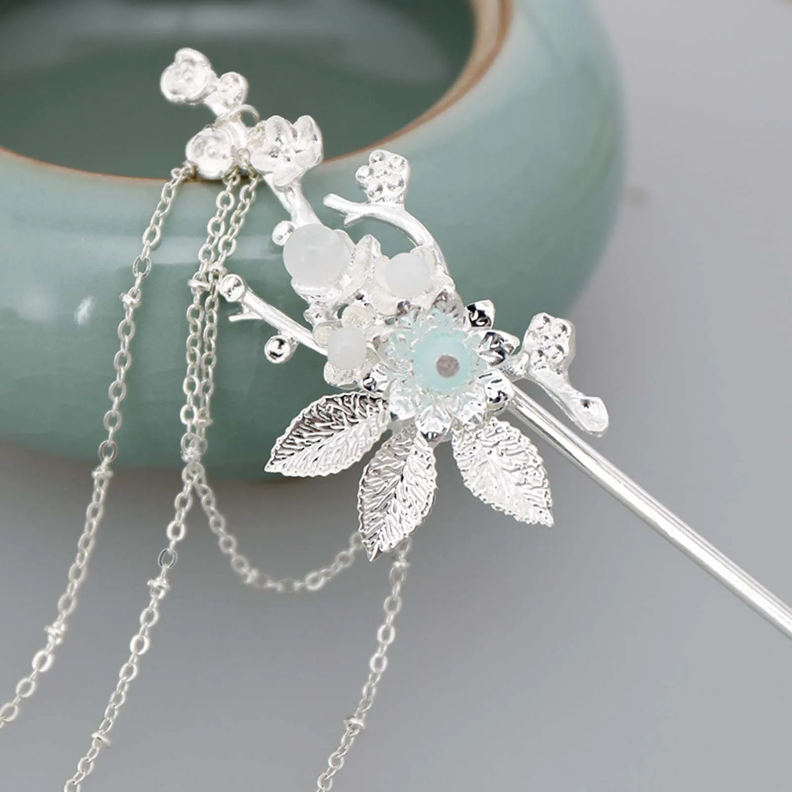 Chinese Style Alloy Hair Stick Chopsticks With Fringed Silver Flower Tassels Hairpins Retro Cheongsam Hanfu Decor Hair Clasp view 5