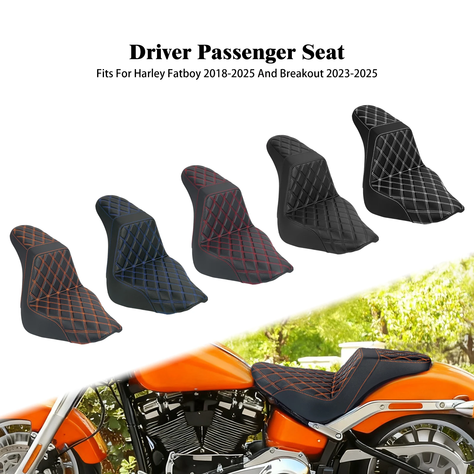 

Motorcycle Driver Passenger Seat Two-Up Rider Saddle For Harley Softail Fat Boy 2018-2025 Breakout FXBR 2023-25 Front Rear Seat