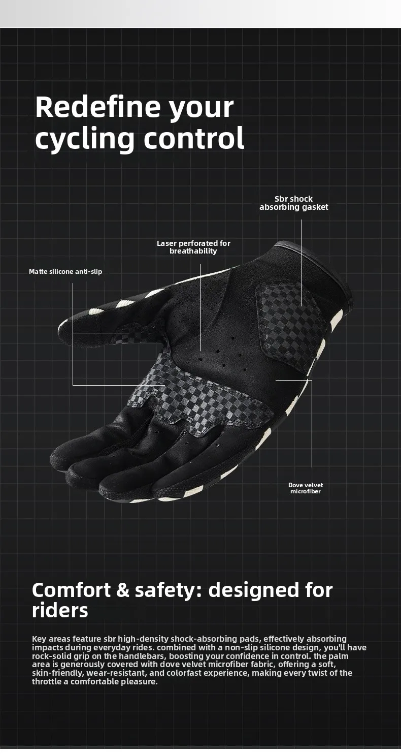 Retro Schachbrettmuster Motorradhandschuhe Touchscreen-fähig SBR Stoßdämpfer Atmungsaktiv Rutschfest Biker-Handschuhe für Männer und Frauen – Detail 5