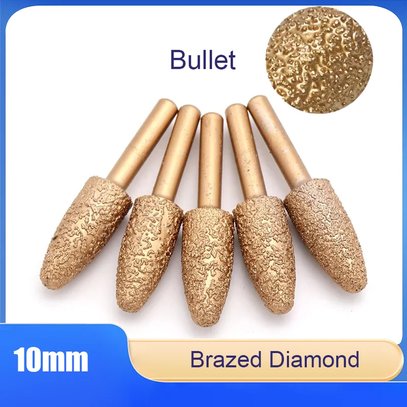 

1Pcs Bullet Brazed Diamond Grinding Head 6mm Shank Burr Bit For Stone Jade Peeling Stone Electric Carving Rotary Tools Dia 13mm