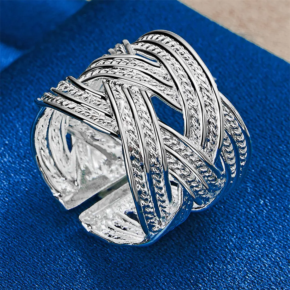 قطعة واحدة من خاتم من الفضة الإسترليني عيار 925 المنسوج مع فتحة لإكسسوارات مجوهرات الزفاف النسائية #6