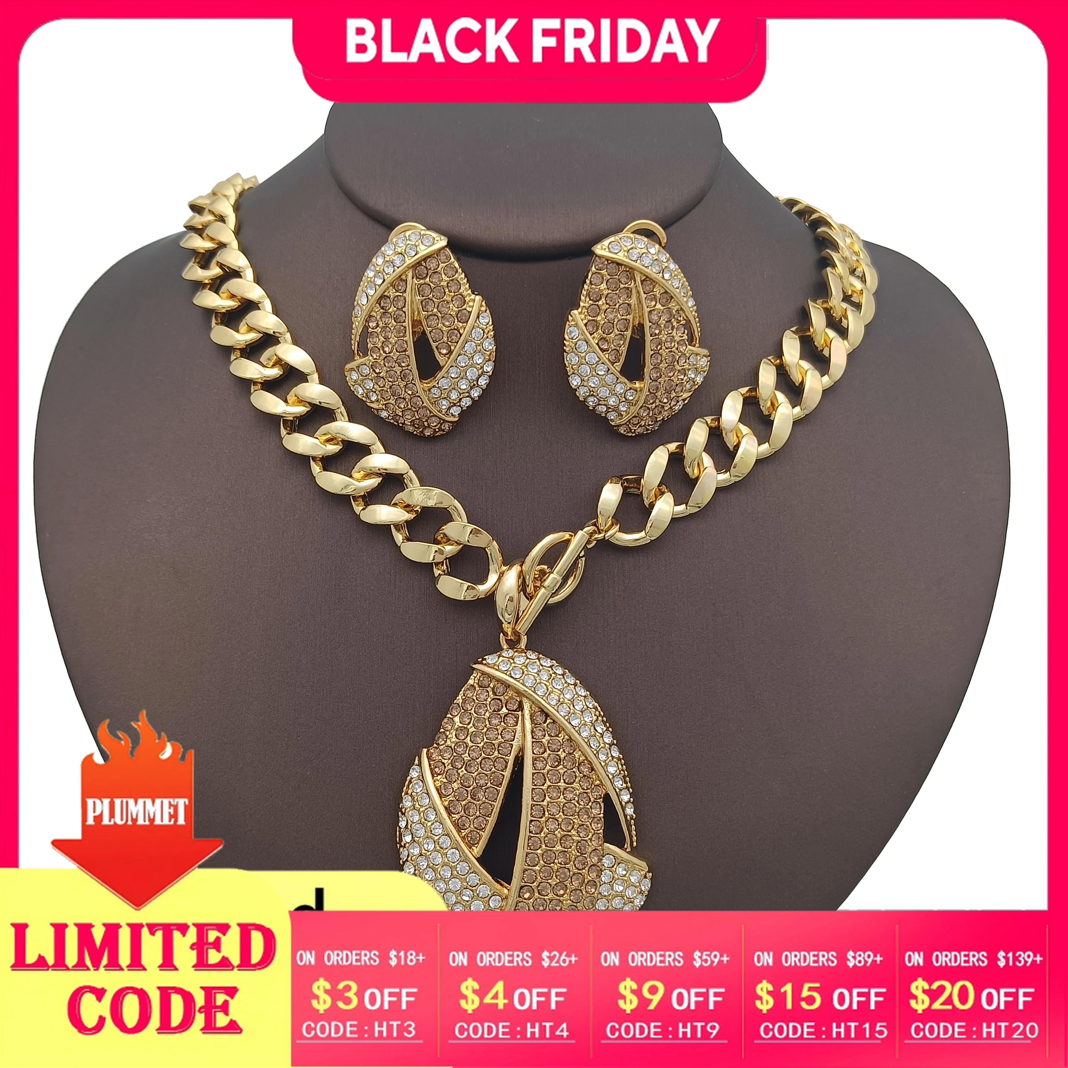 

Dubai Jewelry Set For Women Rhinestone Necklace Earring Set for Women Wedding Party Rhinestone Necklace Earring Jewellery Set
