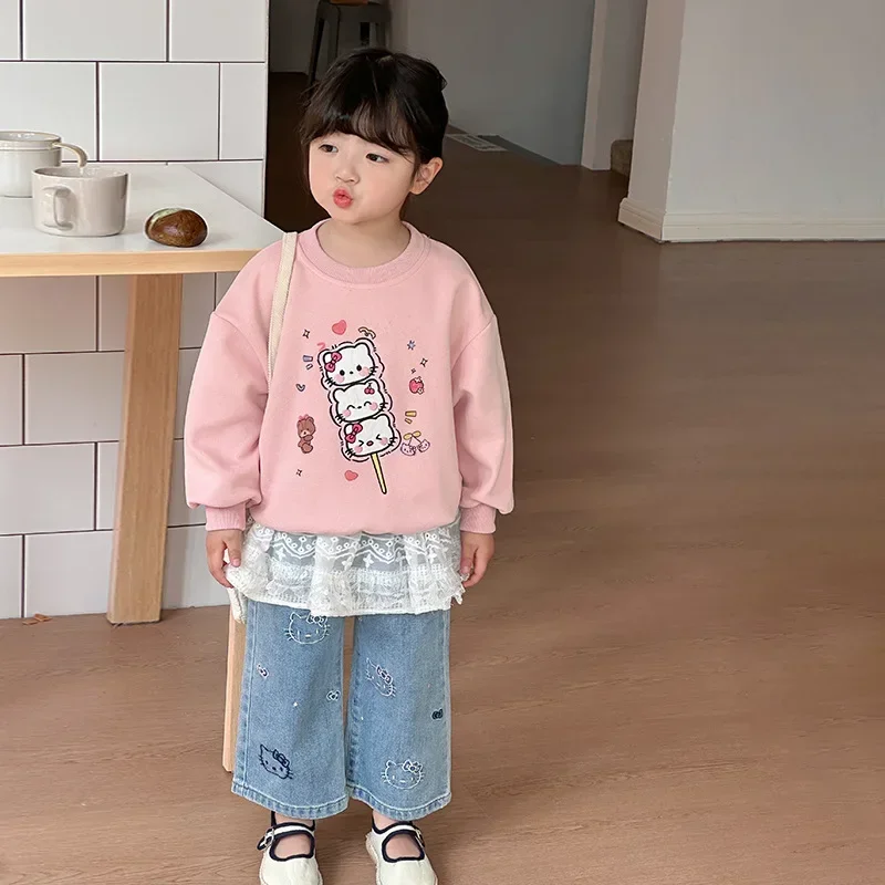 

Sweet Anime Kawaii MINISO Fashion Children Long Sleeve Shirt Cute Cartoon Hello Kitty Hoodie Pullover Clothes Gifts for Kids