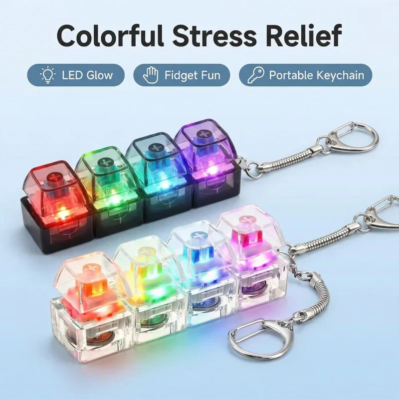 1-10PCS Chaveiro de Teclado Mecânico com LED, Brinquedo Anti-stress com 4 Switches e Som de Clique, Presente Legal para Gamers