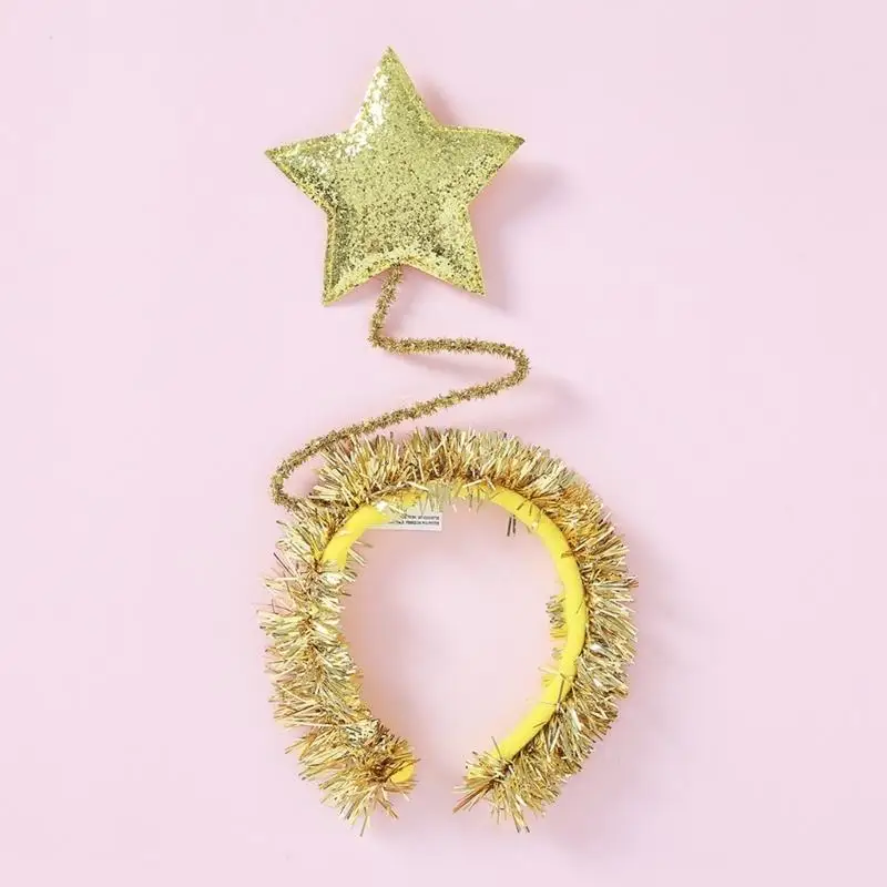 

652F Adult Shinning Sequins Tinsel Star Headband New Year Party Festival Hair Hoop for Performances Unisex Headpiece