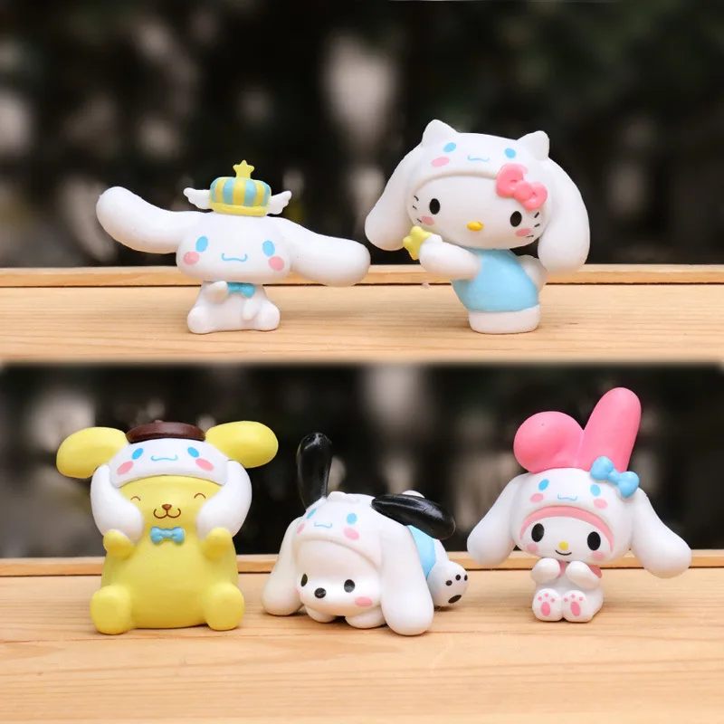 Cute Sanrio Figurines My Melody Hello Kitty Pochacco Cos Cinnamoroll Model Home Decor Tabletop Ornament Display Kids Gift Ins