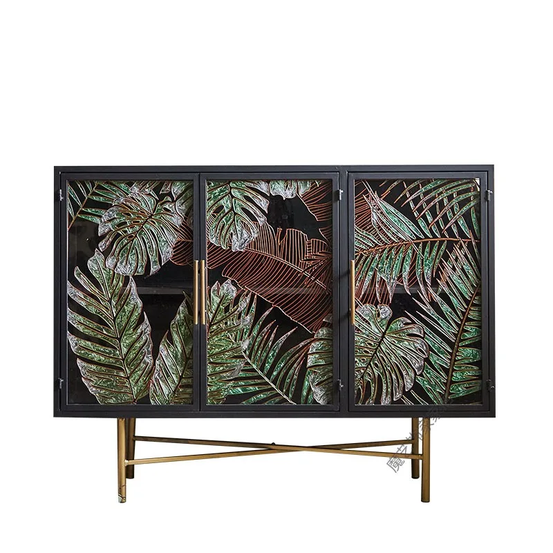 

Storage Decorative Enamel Partition Side Cabinet Wholesale Living Room Storage Hand Painted Glass Side Cabinet