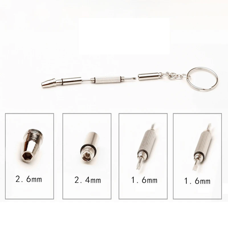 4 in1 Eyeglasses Screwdriver Hand Tools Assortment Screw Driver Glasses Watch Phone Repair Kit with Keychain 5pcs