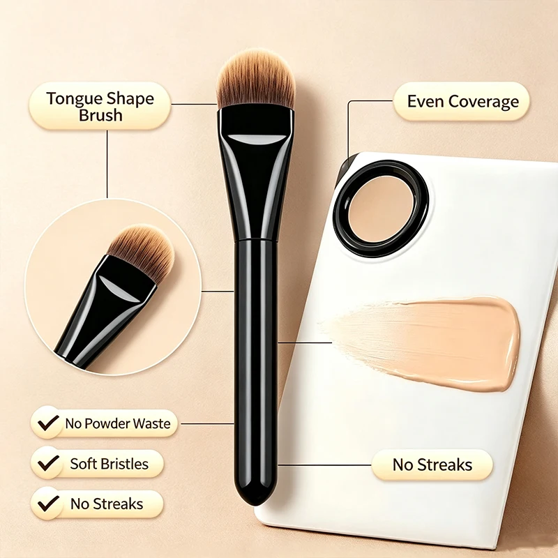 1PC Pincel de Maquiagem Ultra Fino em Forma de Língua, Aplicação Sem Manchas, Ideal para Todos os Tipos de Pele