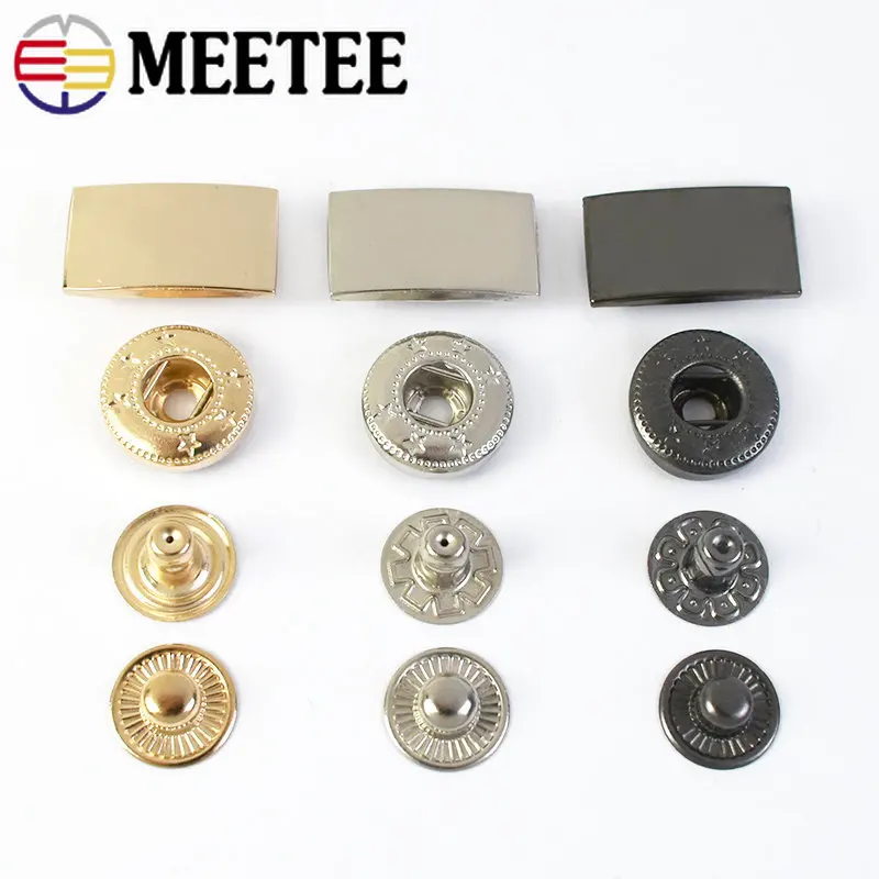 10/30Sets Meetee Metal Press Studs Snap Fastener Buttons for DIY Sewing Bags Garment Coat Down Jacket Leather Craft Accessories