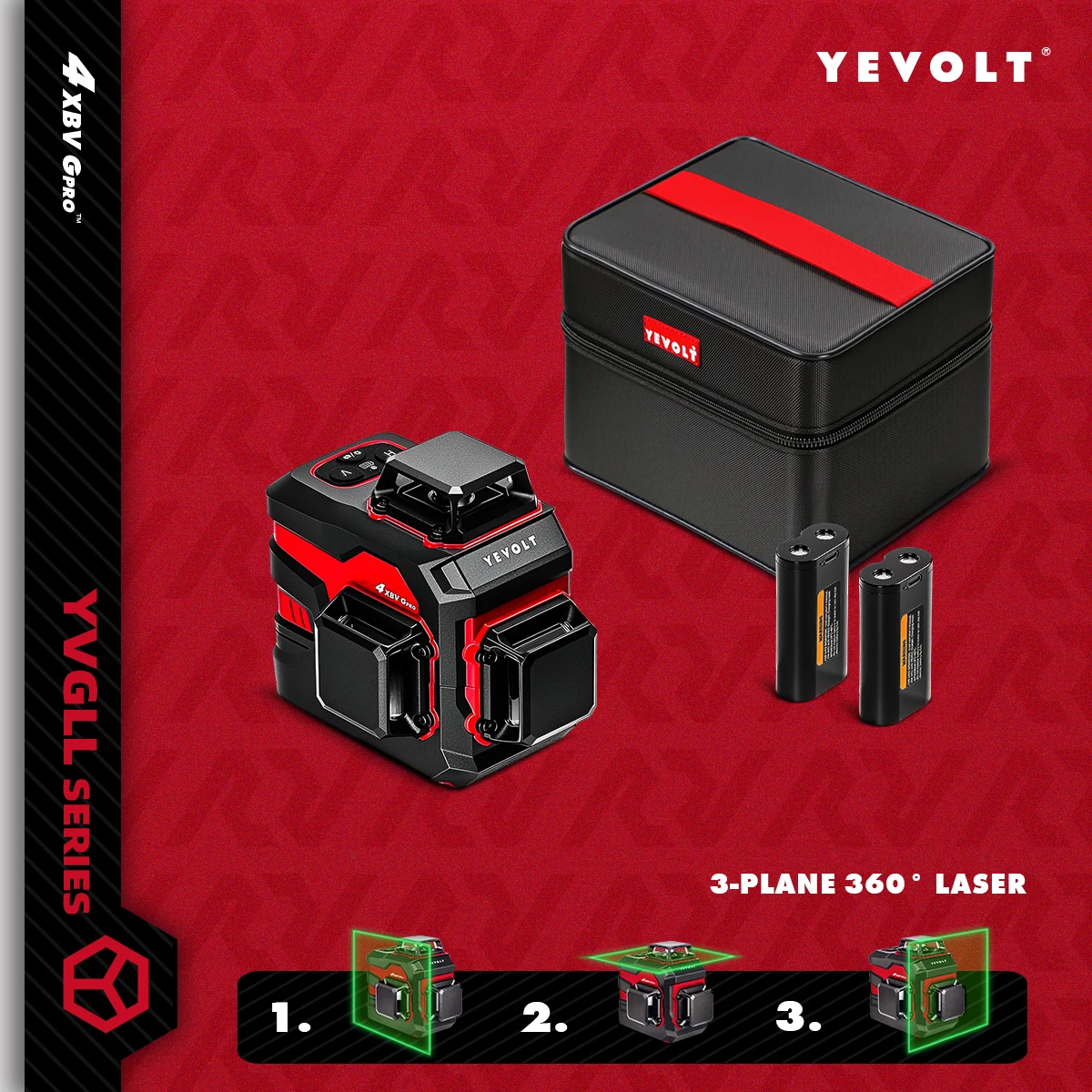 

YEVOLT YVGLL4XS12 3D 360 ° Лазерный уровень Plumb & Level, 12-линейный переключаемый двойной мощности, высокоточные самовыравнивающиеся инструменты диапазона 30 м