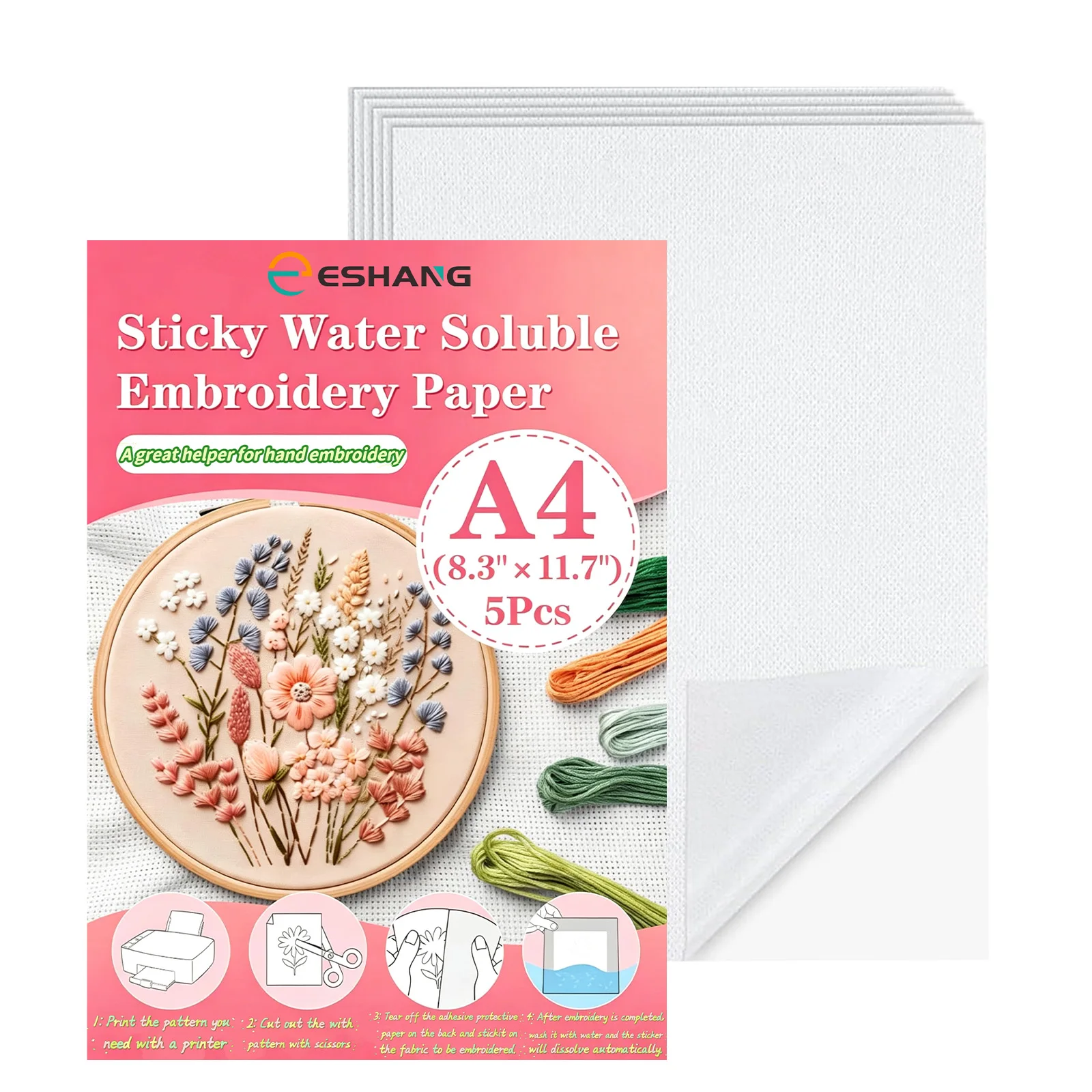 

5 шт. бумаги формата А4 для вышивки, растворимой в воде, для ручной/машинной вышивки, DIY-поделок, трансферная бумага для вышивки