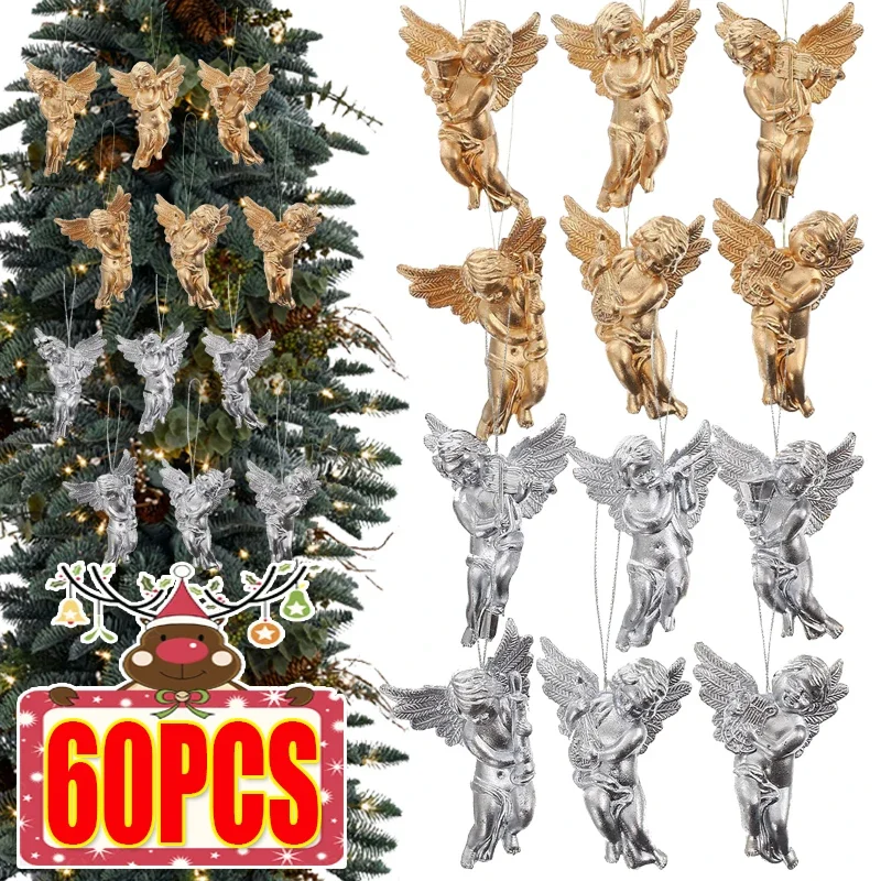 6-60PCS Weihnachtsbaum Dekoration Hängen Gold Silber Engel Statue Anhänger Weihnachtsbaum Hängen Engel Puppe Anhänger Ornament