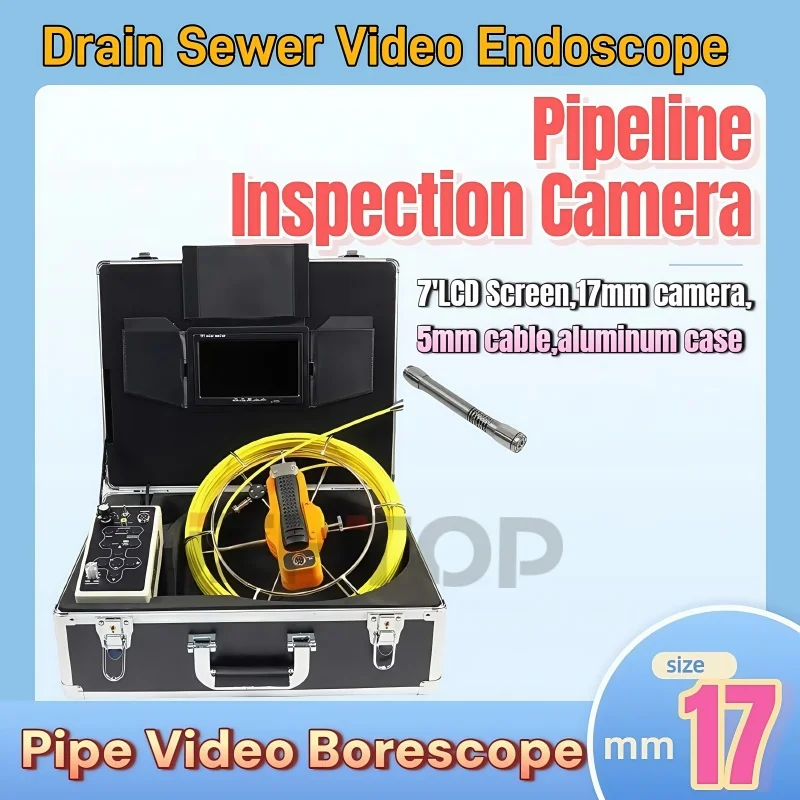 

50m Cable Pipeline Inspection Camera Drain Wall Sewer Endoscope W/ 5mm Cable 17mm Camera Head 7'TFT Monitor DVR Video Borescope
