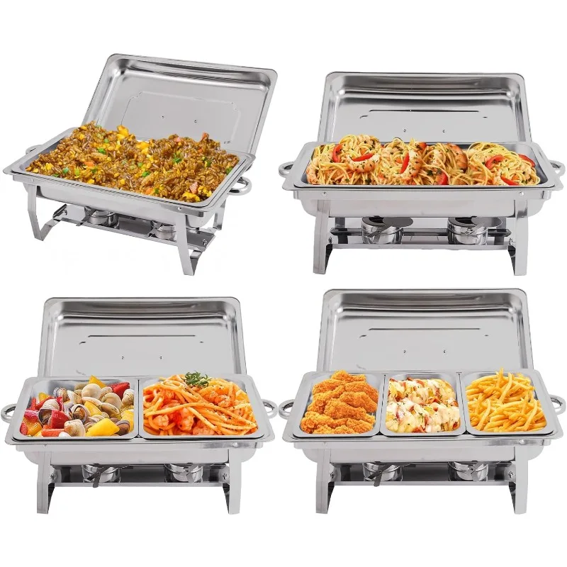 

4 Pack 8QT Chafing Dish Buffet Set with 2 Full Size, 2 Half Size, 3 1/3 Size Food Pans, Stainless Steel Buffet Chafers Catering