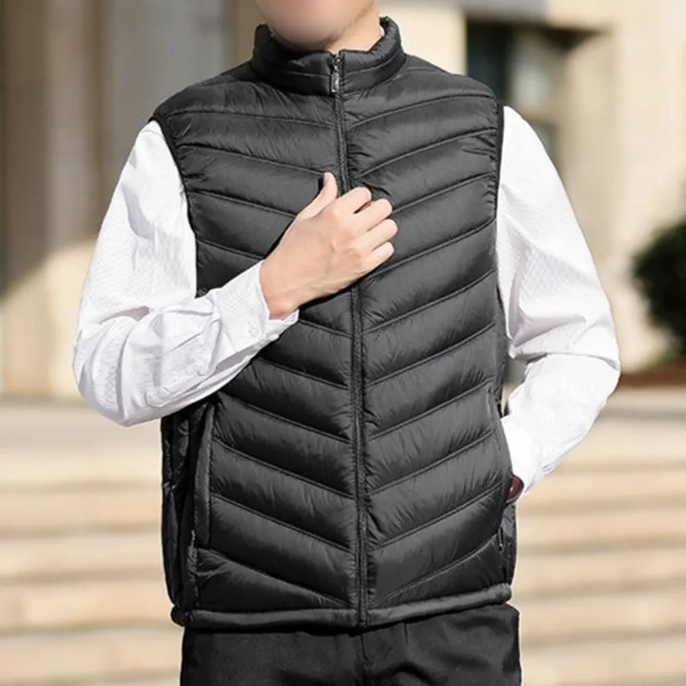 Men\'s Casual Sleeveless Vest Jacket with Stand Collar Zipper Warm Waistcoat for Leisure Dating and Shopping Use