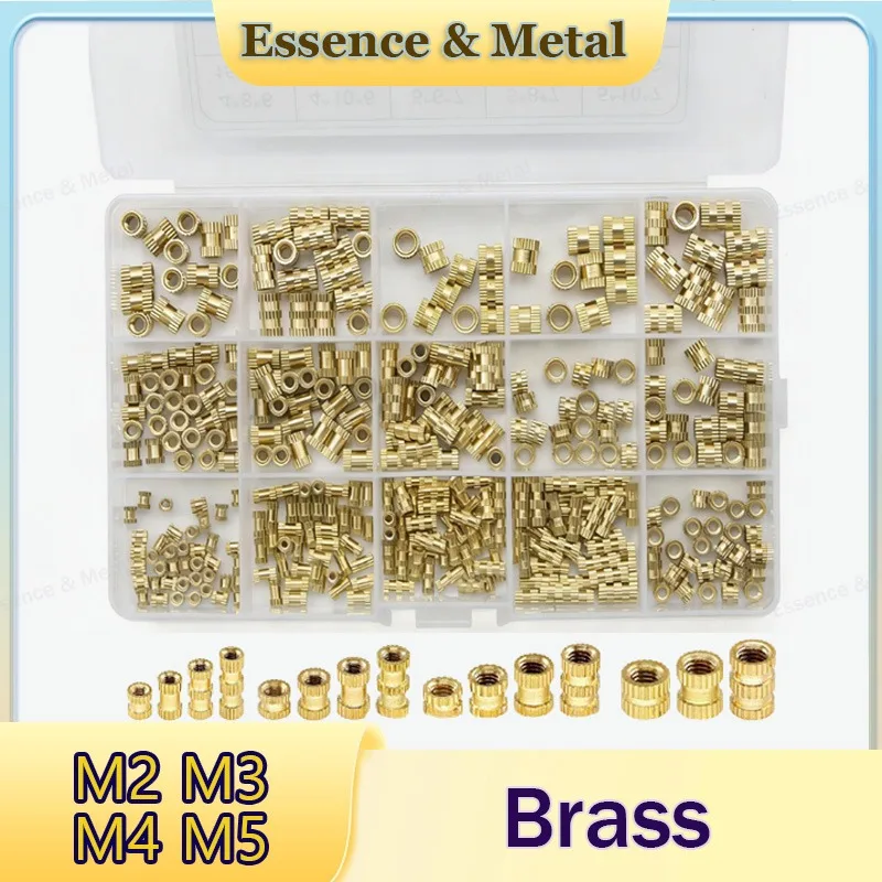 370Pcs Brass Injection Nut Set M2 M3 M4 M5 Brass Knurled Nut Thread Sleeve Embedded Injection Nut Suitable for 3D Printing/DIY