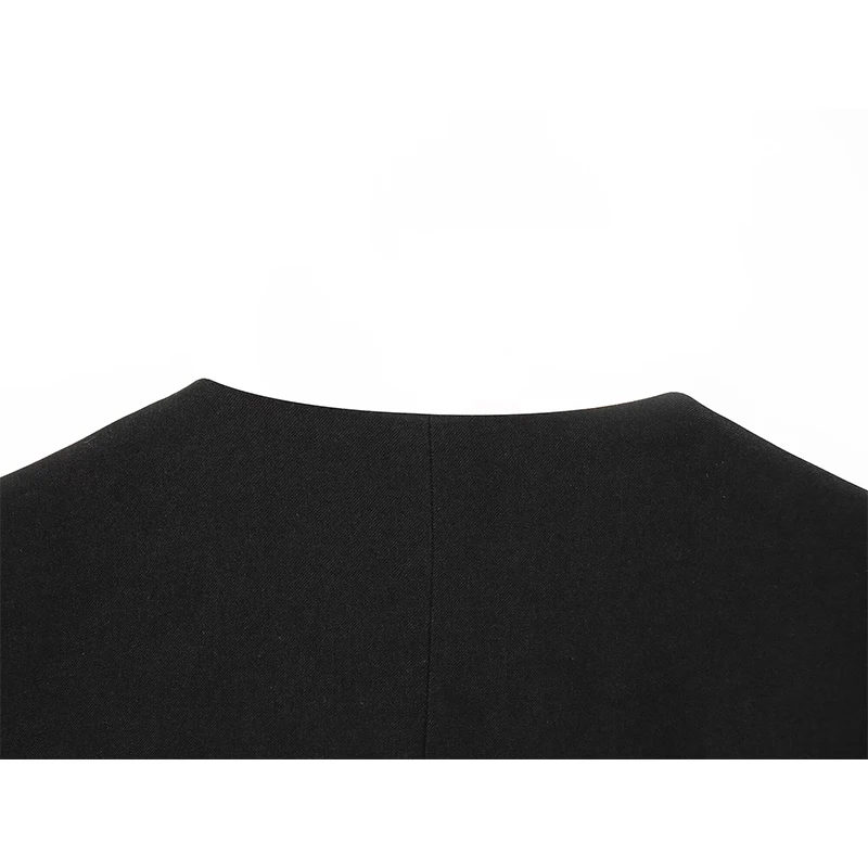 YENKYE 2025 Women Black Wrap Casual Blazer Coat Long Sleeve Cross V Neck Autumn Winter Vintage Elegant Coat
