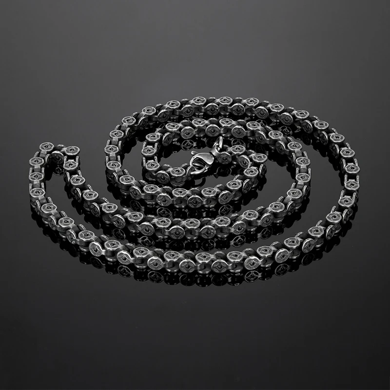 Never Fade Vintage Black Cuban Chain necklace Men‘s Antique Stainless Steel Creative long chain Punk Male nape Jewelry wholesale