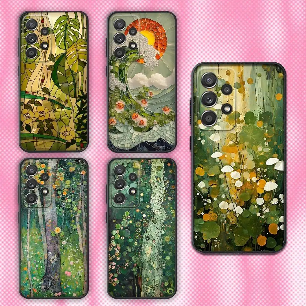 

Chic Mosaic Graffiti Green Rattan Phone Case For Samsung Galaxy A13,A21s,A22,A31,A32,A52,A53,A71,A80,Soft Black Shell