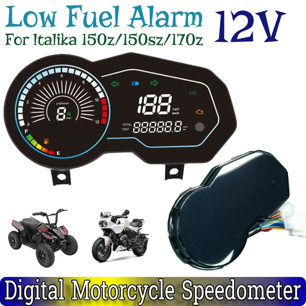 

Digital Motorcycle Speedometer Low Fuel Alarm 12V Waterproof Electronic Code Meter LED Moto Gauge For ltalika 150z 150sz 170z