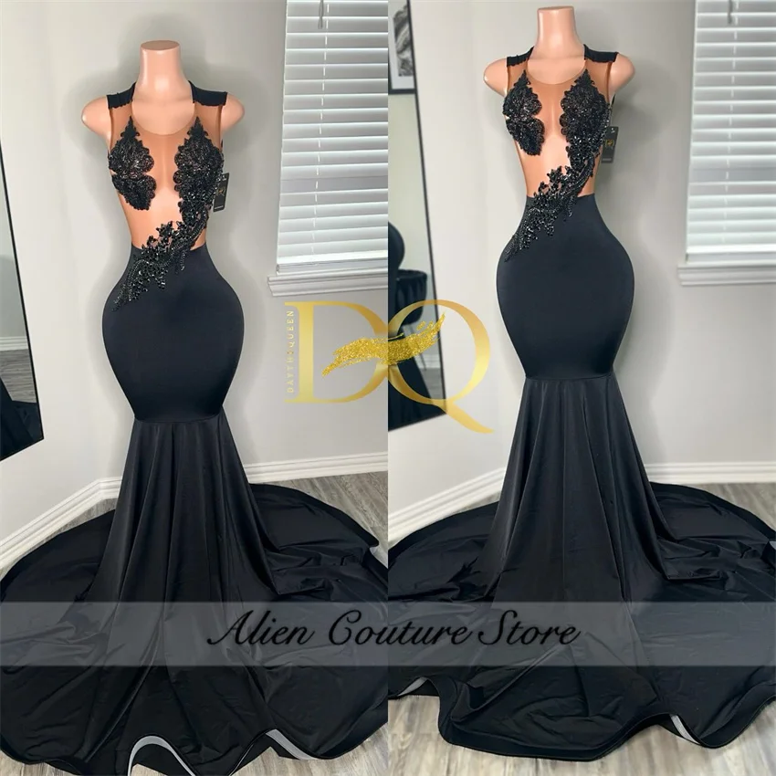 Glitter Black Mermaid Prom Dress For Black Girls Diamonds Dress Senior Party Gown Birthday Luxury Dress 2024 Evening Dress