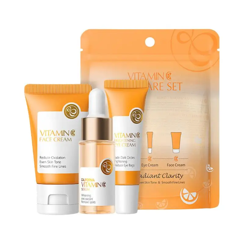 3pcsBrightening Face Kit Vitamin C Face Essence VC Moisturizing Brighten Face Cream Moisturizing Hydrating Whitening Eye Serum