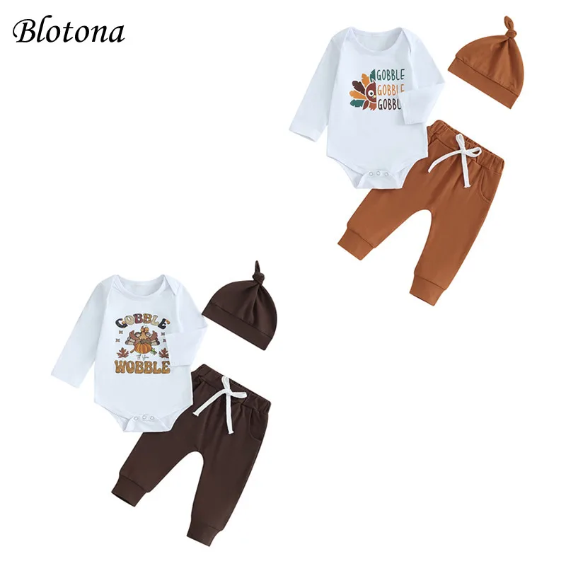 

Blotona Infant Baby Thanksgiving Outfits Letter & Turkey Pattern Long Sleeve Romper + Long Pants +Hat Spring Fall Set 0-18Months