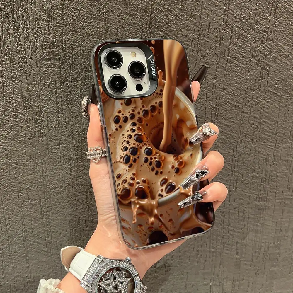 

Coffee liquid pattern phone case suitable for iPhone 16 17 15 14 13 12 11 Pro/Max/Plus anti drop and shockproof