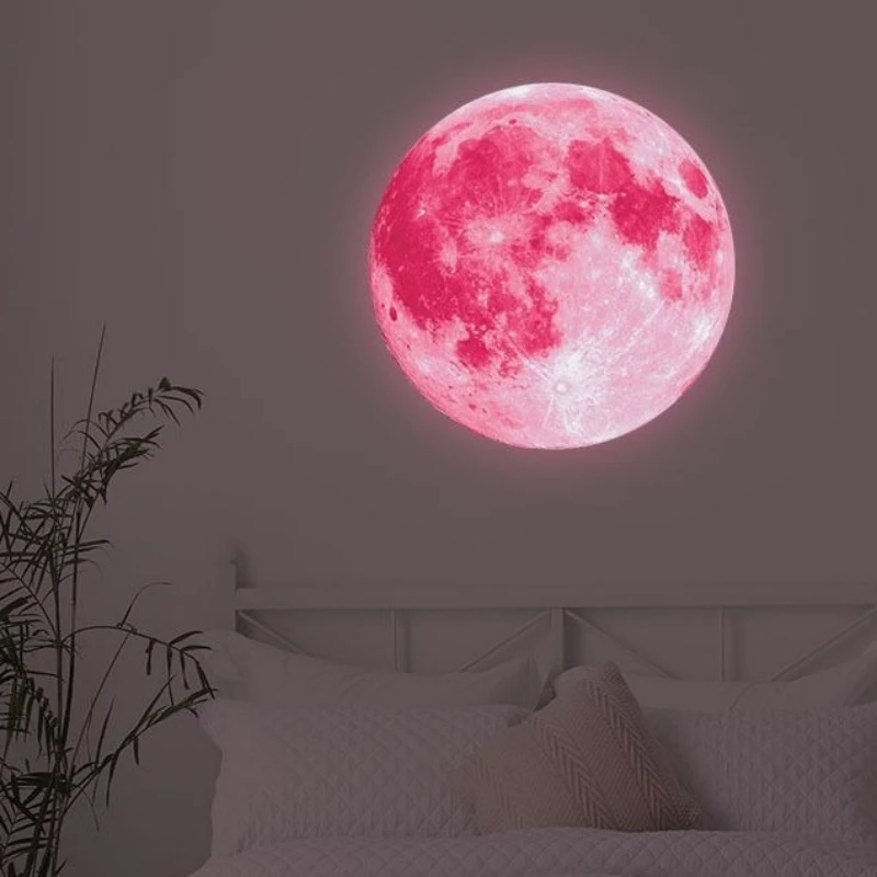 Moon Wall Decal Glow-in-the-Dark PVC Children's Room Decor Light-Up Moon Sticker Green/Blue/Pink 30cm Large Size Wallpaper