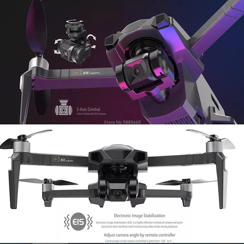 Professionale 4K GPS Ritorno FPV EIS Drone telecomandato 5G Motore brushless GPS Smart Follow Me Tre Axi Pan Tilt RC Quadcopter