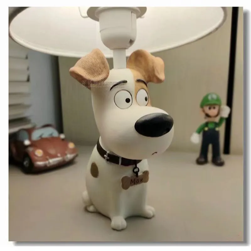 Cute Dog Table Lamp for Children's Room Lovely Fabric Resin Puppy Night Light for Bedroom Living-room Indoor Decoration