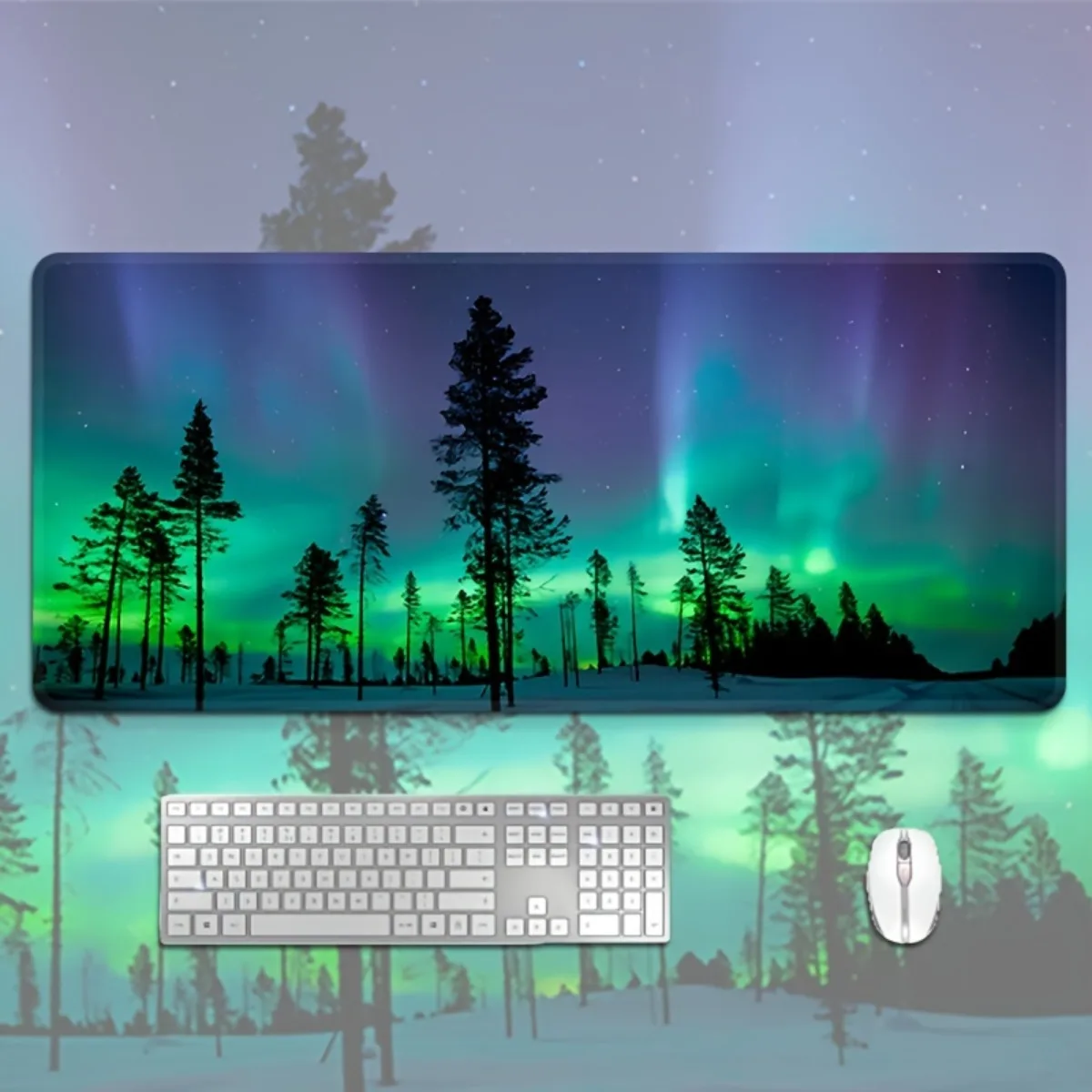 Aurora Borealis Forest Rubber Mouse Pad Smooth Comfortable Non-Slip Washable Desk Mat for Gaming Office Great Gift
