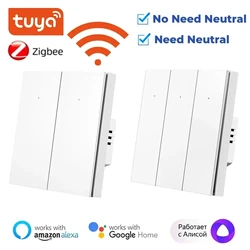 Tuya Zigbee EU UK Smart Light Switch No Neutral Wire No Capacitor Push Button Wall Switch Smart Life Work With Alexa Google Home