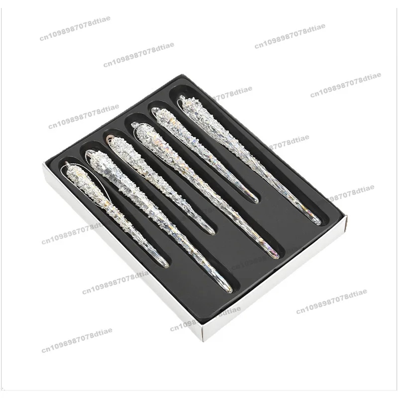 

Christmas Tree Decoration Supplies Boxed Colorful Transparent Glass Ice Strip Water Drop Pendant Decor Pendant Supplies Xmas