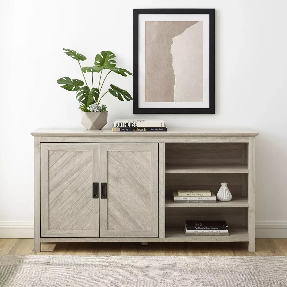 

Modern Brown Double Rattan Cabinet Door Cabinet Sideboard with Open Shelf Suitable for Living Room and Kitchen
