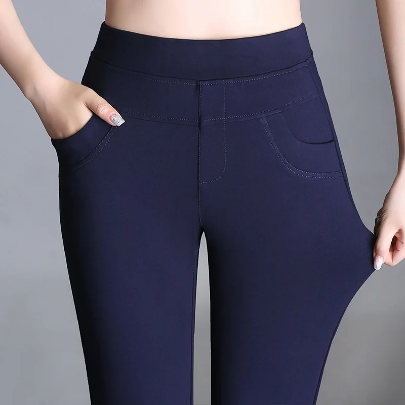 Imagem -06 - Novas Mulheres Outono Primavera Apertado Flare Calças Vermelho de Cintura Alta Azul Elástico Calças Moda Casual Stretch Pants 6xl